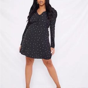 NWT - Missguided Plus tea dress with long sleeves in black dalmatian